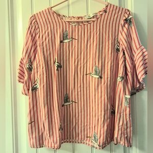 Womens Mandee Stork Print Striped Blouse Size Large